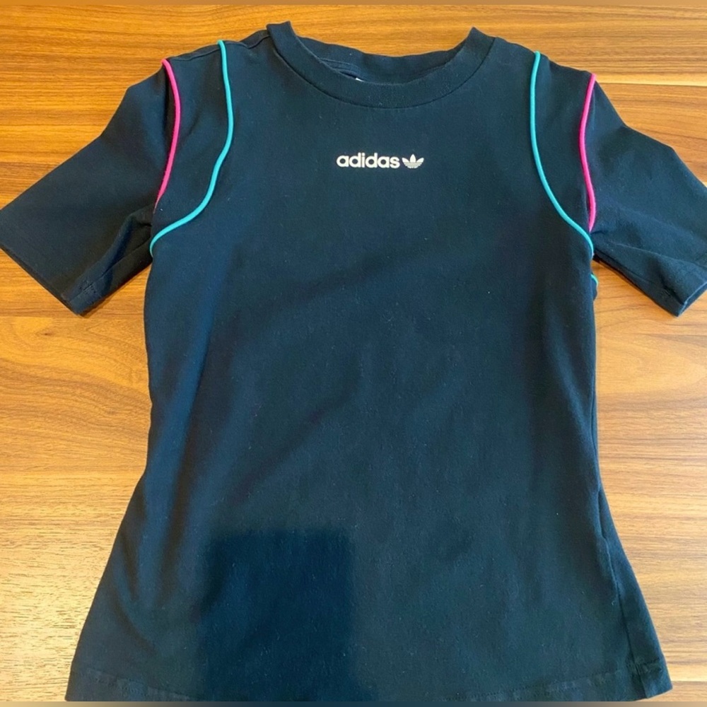 Adidas Black Top with Colorful Piping